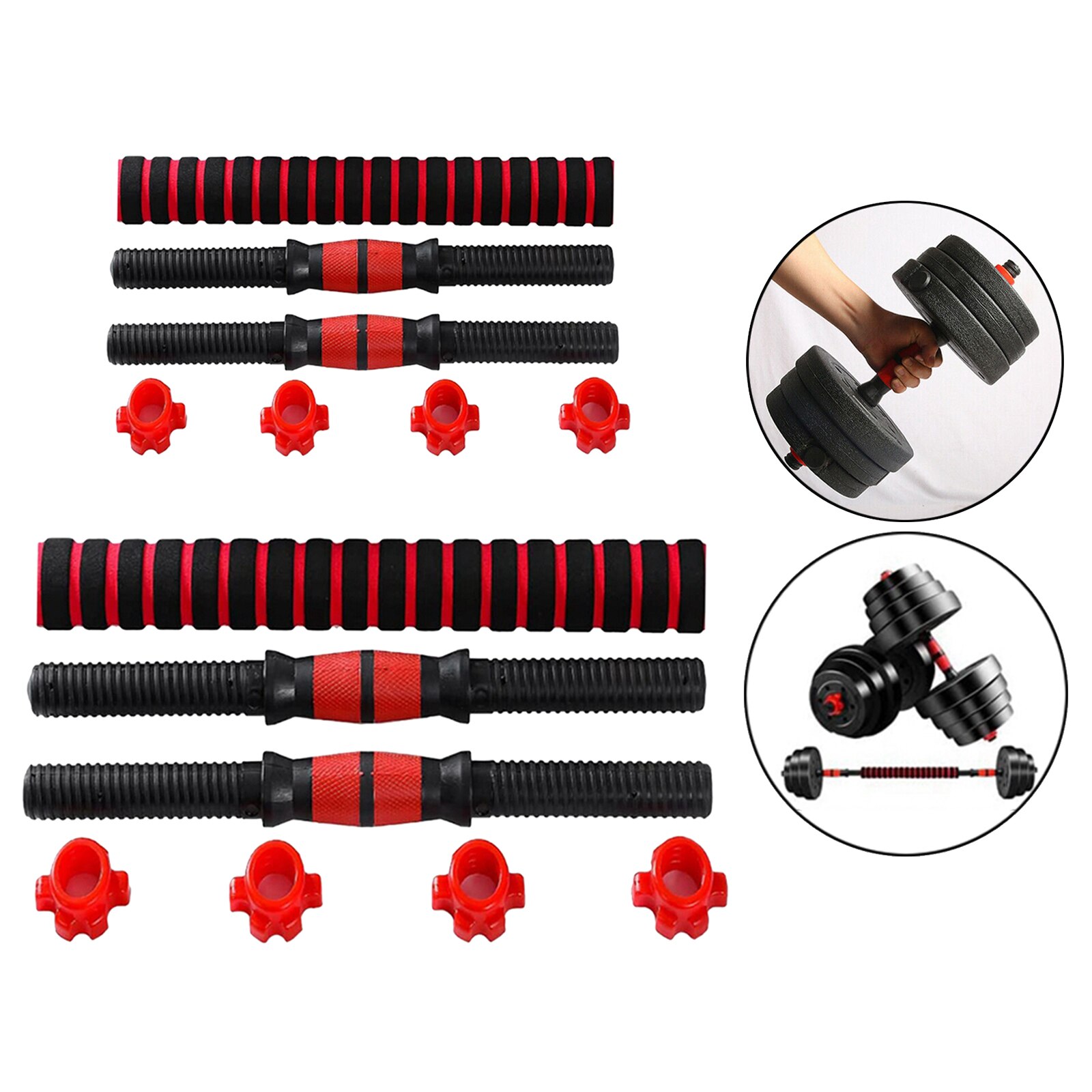 Dumbbell Bar Handle Standard 1'' Threaded Arm Strength Training Barbell Built Extension Rod Extender & Spin Lock Set