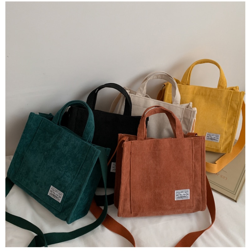 Tassen Voor Vrouwen Corduroy Schoudertas Herbruikbare Boodschappentassen Casual Tote Vrouwelijke Handtassen Cross Body Messenger Bags