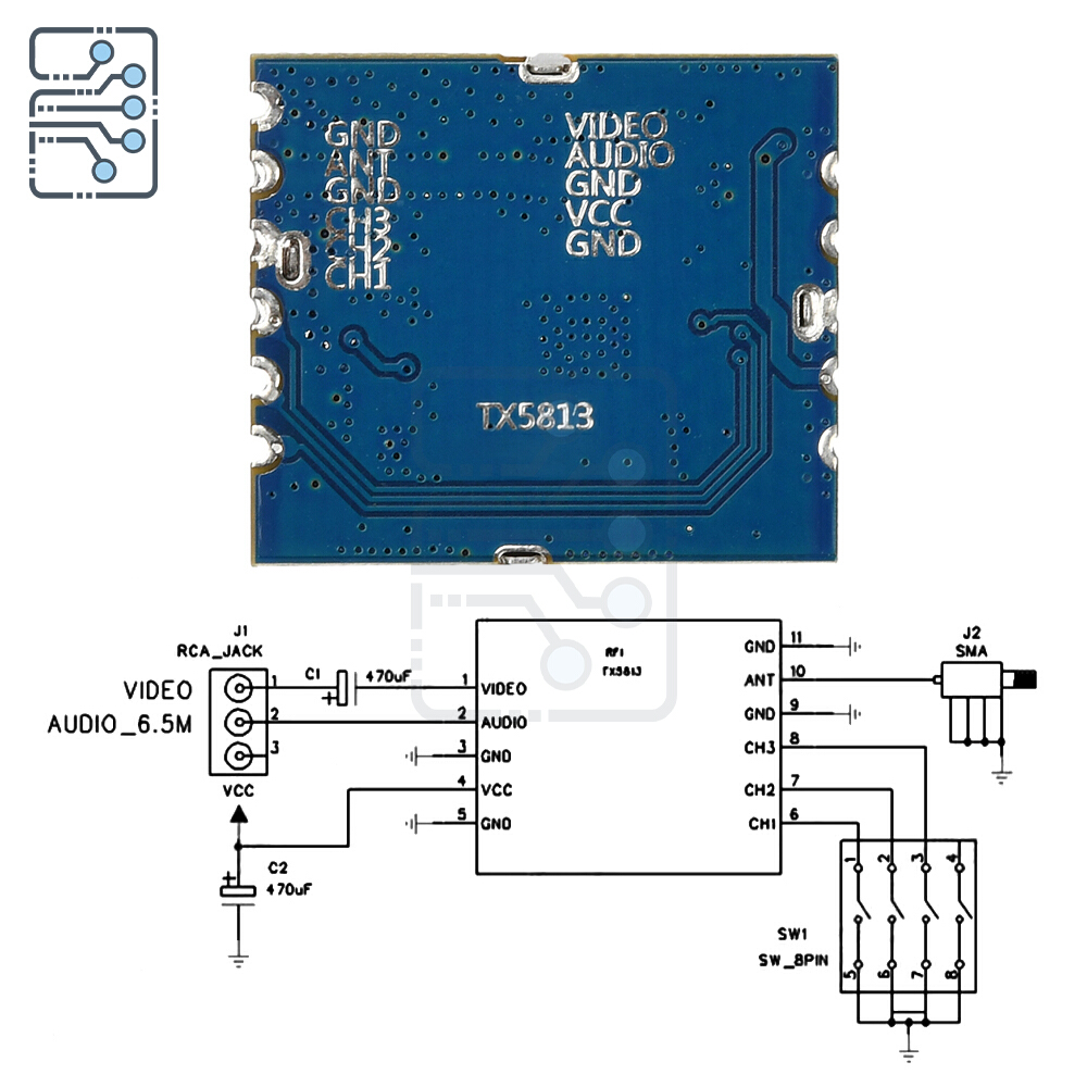 Tx5813 5.8g bredbånds fm lyd og video synkron overføring 20mw bildesender 8-- kanals sendermodul