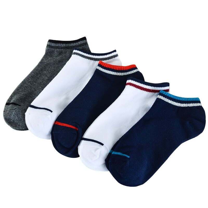 Chaussettes en coton pour hommes, 10 pièces = 5, paires/lot, , , couleur unie, rayures, bateau, décontractées, respirantes, été,