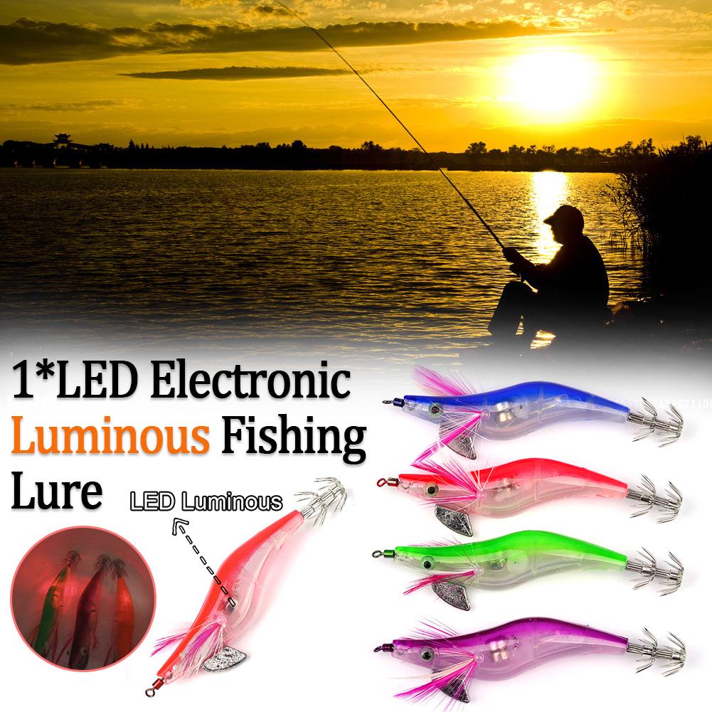 Flashing LED Fishing Lure Flash Light 10cm Minnow Luminous Squid Jig Shrimp Bait Night Fishing Lure Random Color 1PC