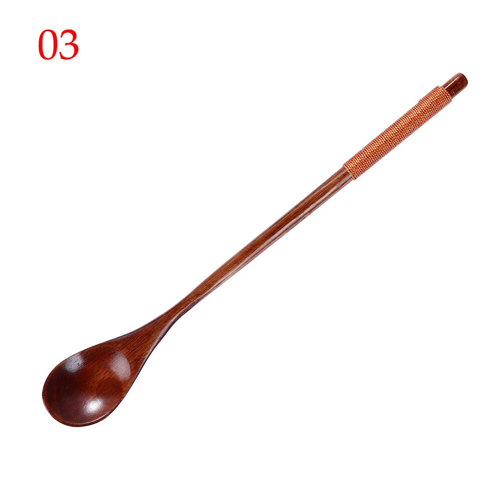 Handgemaakte Houten Lepels Grote Lange Steel Lepel Kids Houten Lepel Rijst Soep Dessert Lepel Koffer Thee Mengen Servies: 03