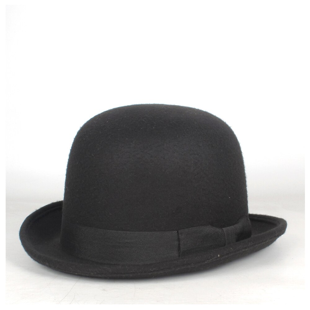 Women Men Black Wool Bowler Hat Topper Top Hats Fedora Magician Billycock Groom Hat Size 57-58CM