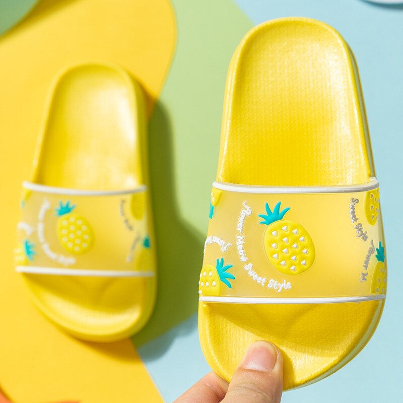 Cute Slippers for Boy Girl Princess Beach Shoes Summer Toddler Kids Fruit Pattern Indoor Baby Slippers PVC Cartoon Kids Slippers: Yellow / 30