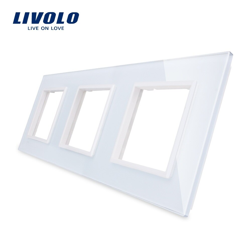 Livolo, cristal de perla blanco de lujo, estándar de la UE, Panel de cristal Triple para interruptor de pared y enchufe, VL-C7-SR/SR/SR-11