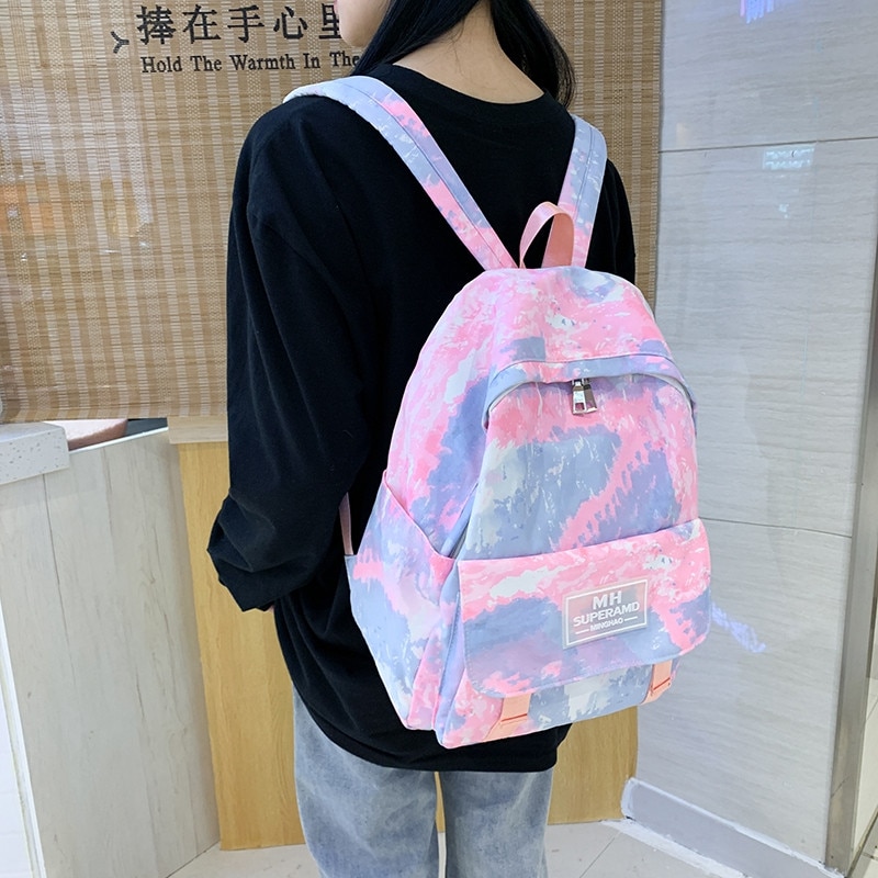 Tie Dye Collorful Women Backpacks Graffiti Nylon Female Student Backbag Teenager Girl Book Bags School Ladies Travel Mochila sac