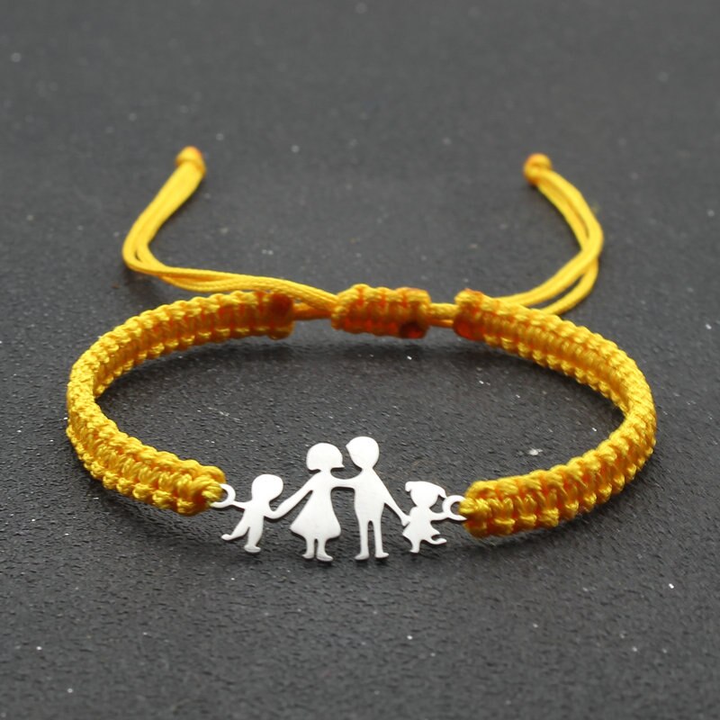 Lucky czerwony sznurek bransoletki dla rodziny tata mama córka syn pleciony ze stali nierdzewnej regulowany urok bransoletka kobiety mężczyźni biżuteria: Yellow