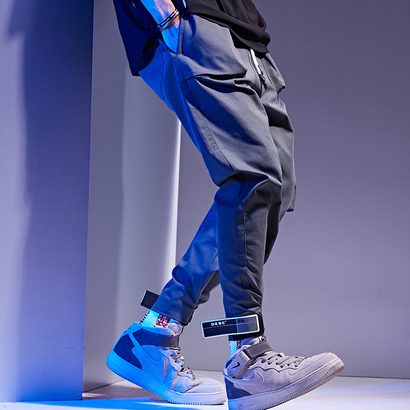 Mænd rød elastisk talje haremsbukser mænd streetwear punk hip hop fritidsbukser joggers mænd dansende bukser joggingbukser  wg244