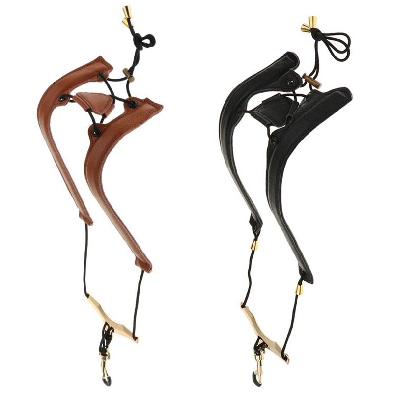 Adjustable Leather Saxophone Shoulder Neck Strap with Buckle Width 24Mm for Sax Players Music Lovers