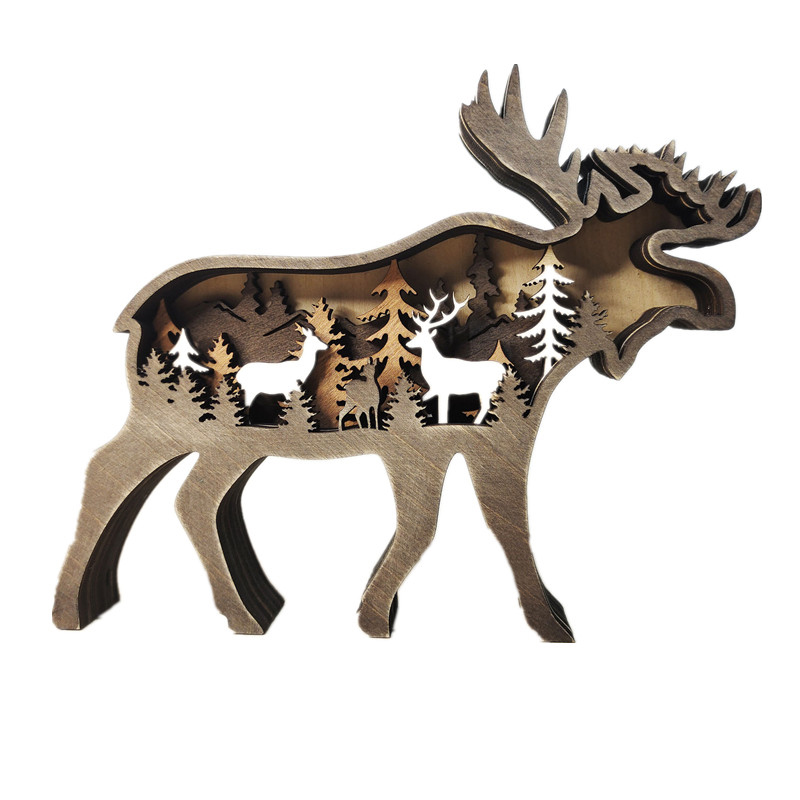 Tótem de lobo hueco de madera, Animal de Navidad, creatividad, escritorio, tallado para el hogar, manualidades, decoración LED, accesorios de decoración para sala de estar: Gris claro