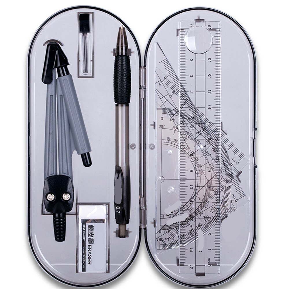 8 pcs/set Protractor Drawing Triangle Eraser Compasses Set Math Eraser Ruler For Students School Supplies: Default Title