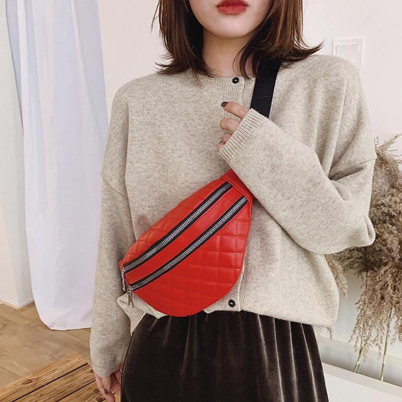 Women PU Leather Banana Waist Bag Double Zipper Belt Bag Brand Fanny Pack Casual Crossbody Chest Bag Phone Pouch rinoner