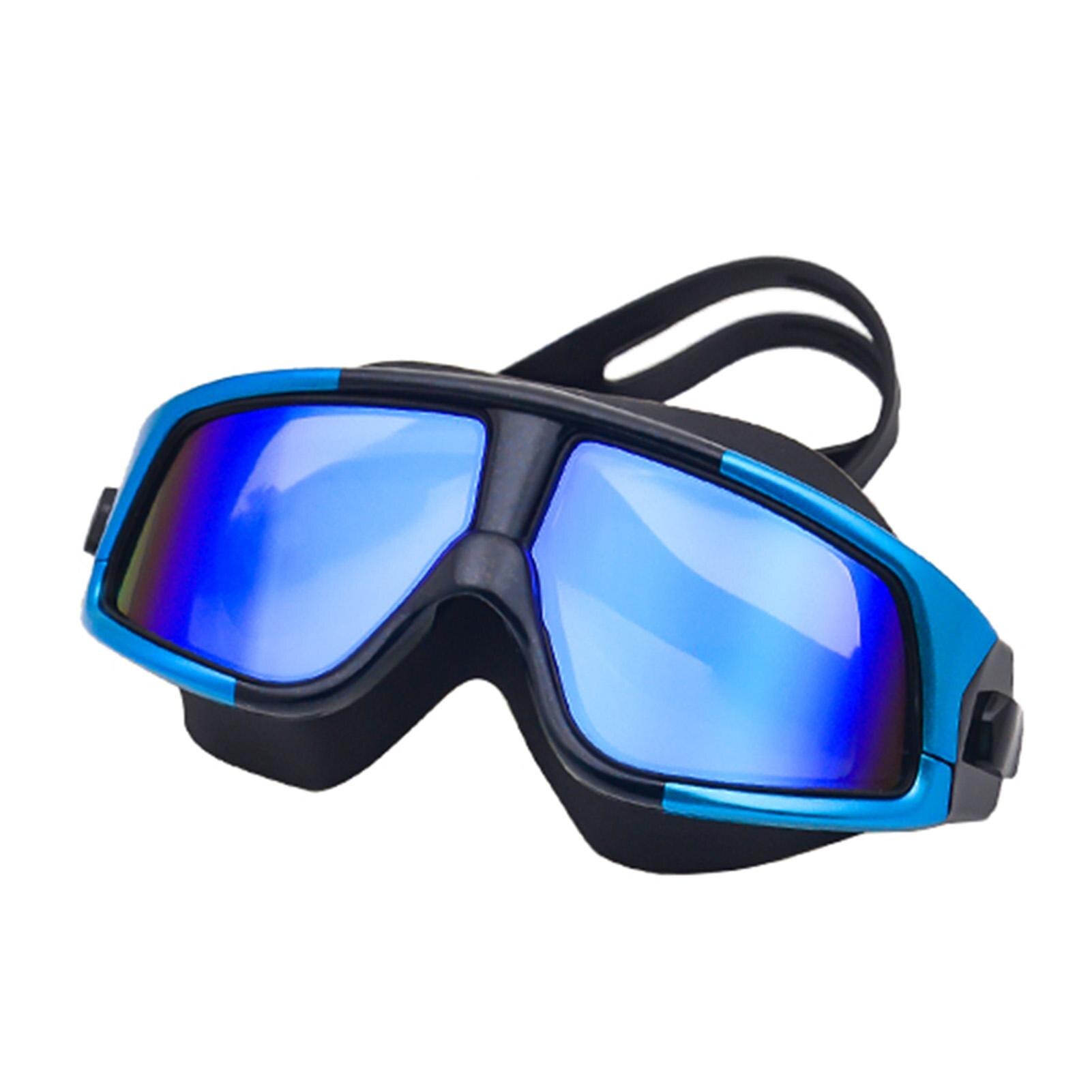 Waterproof Fog Swimming Goggles High-Definition Large Frame Anti-Ultraviolet Plating Flat Light Diving Goggles For Adults: Blue