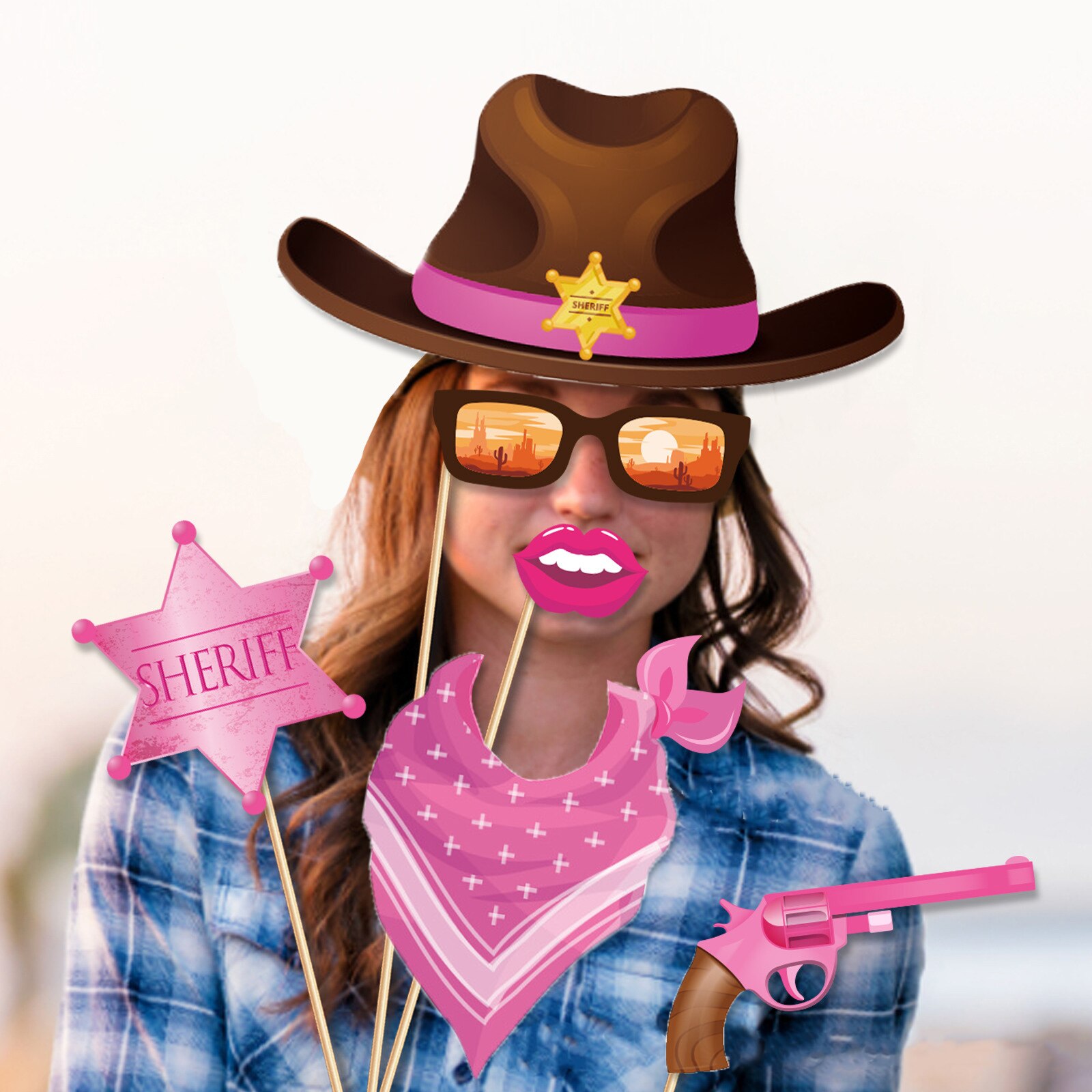 JOYMEMO 25PCS Western Cowgirl Theme Photo Booth Tools Welcome To The Wild West DIY Photo Props Girl Birthday Party Supplies