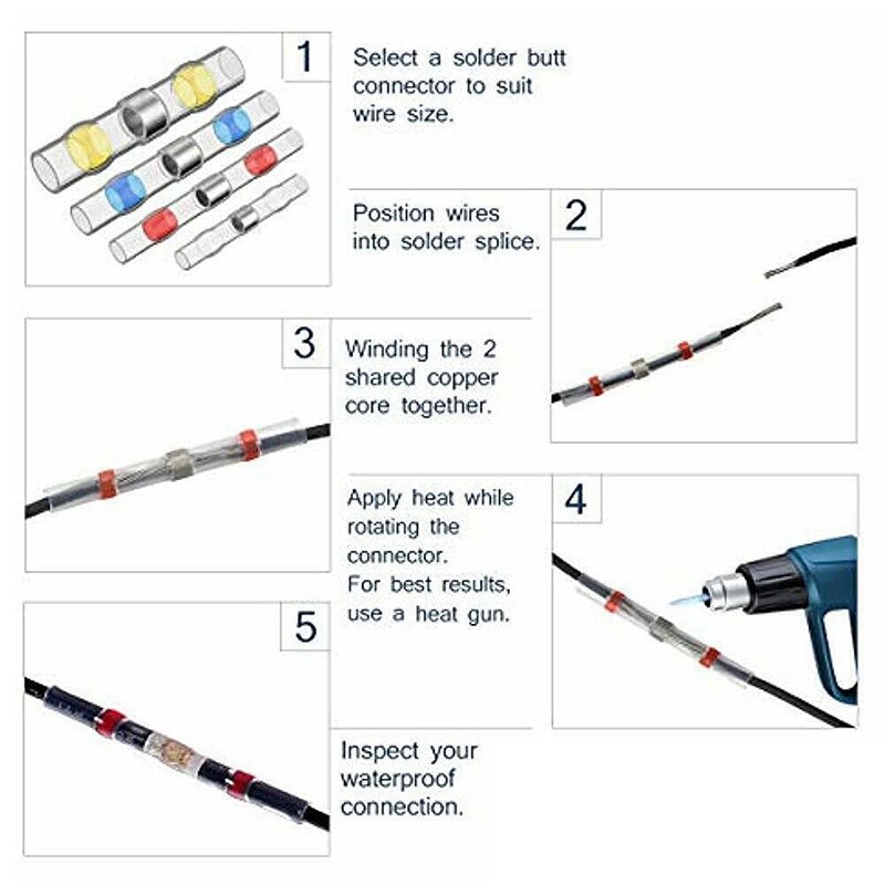 300PCS Car Solder Seal Butt Connectors Kit, Heat Shrink Butt Connectors, Waterproof and Insulated Electrical Wire Terminals