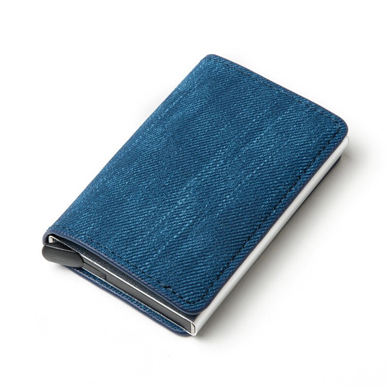 BISI GORO Slim RFID Wallet Business Card Holder Hasp Aluminum Credit Card Wallet Metal Credit Mini smart Men Purse Case: YM003 Blue
