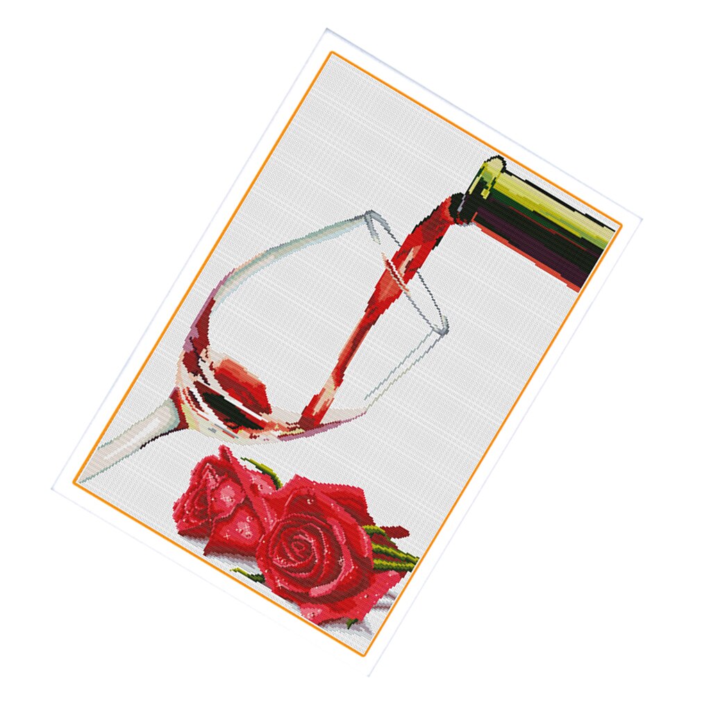 Una copa de vino tinto Kit de punto de cruz bordado A mano DIY arte decoración del hogar