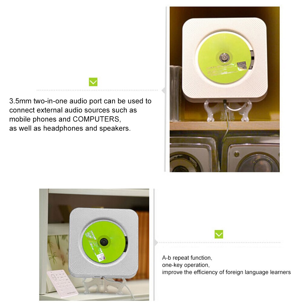 Portable Home Wall-Mounted CD Player USB Home Bluetooth Audio Box With Remote Control FM Radio Radio Built-In MP3 Speaker