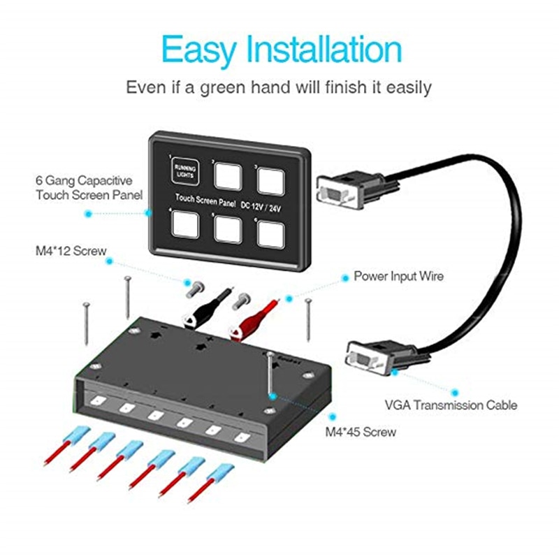 MICTUNING Advanced 6 In 1 Touch Screen Switch Panel DC12-24V 6 Gang LED Slim Touch Control Panel Box for Car Marine Boat Caravan