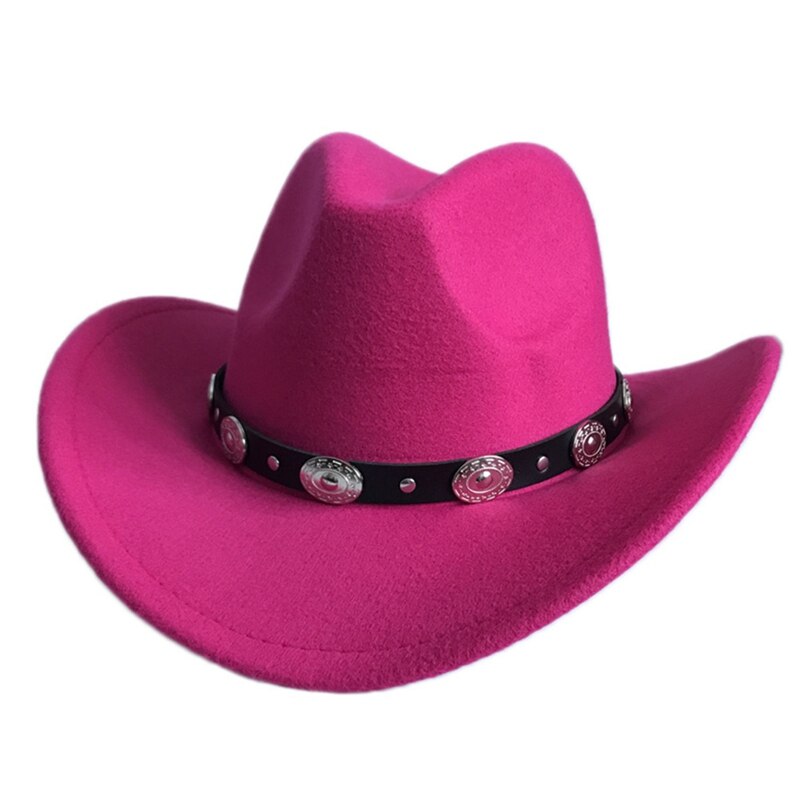 Womem Men Western Cowboy Hat With Wide Brim Punk Belt Cowgirl Jazz Cap With Leather Toca Gentleman Sombrero Cap: RH