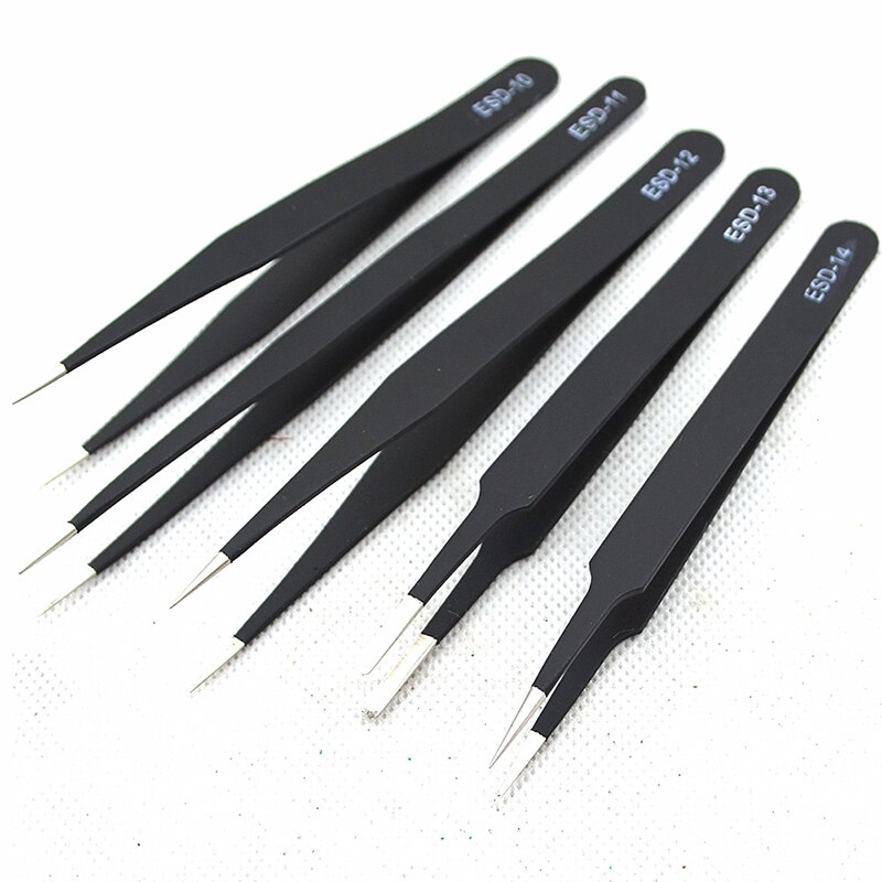 9 pièces antistatique ESD En Acier Inoxydable Pince À Épiler Outils de Maintenance De Précision Industrielle Courbé Brucelles Droites Outils De Réparation