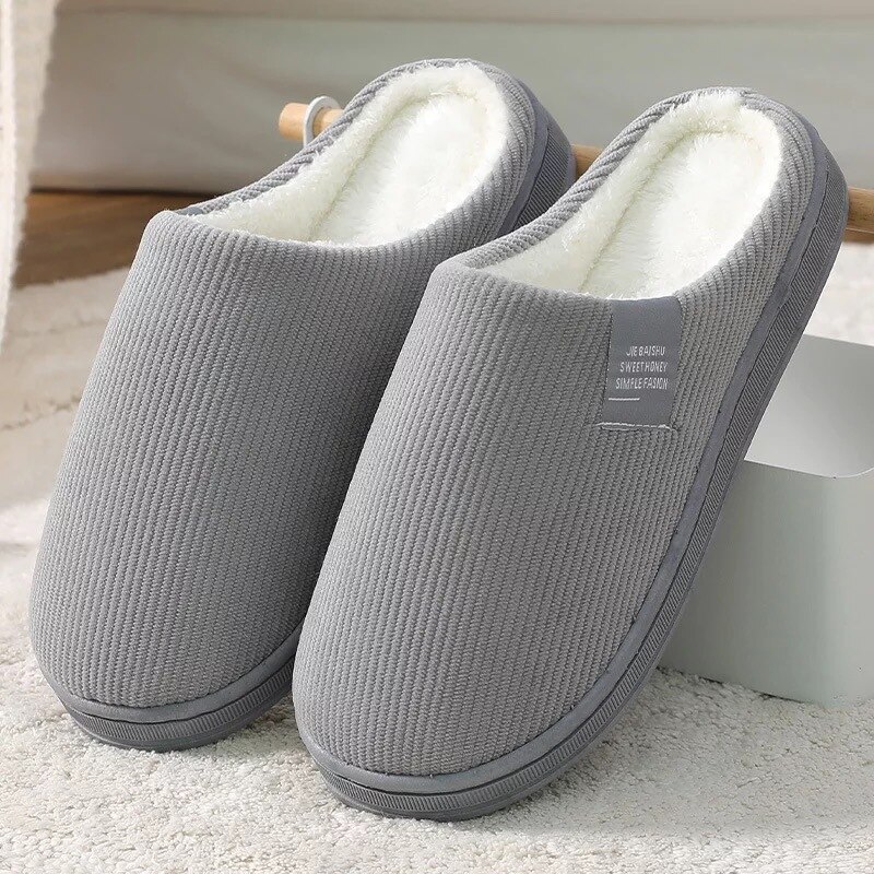 Winter Slippers Mannen Winter Schoenen Platte Slides Vrouwen Slippers Warm Bont Slippers Pluche Indoor Schoenen Paar Hommes Pantoufles: grey / 44-45