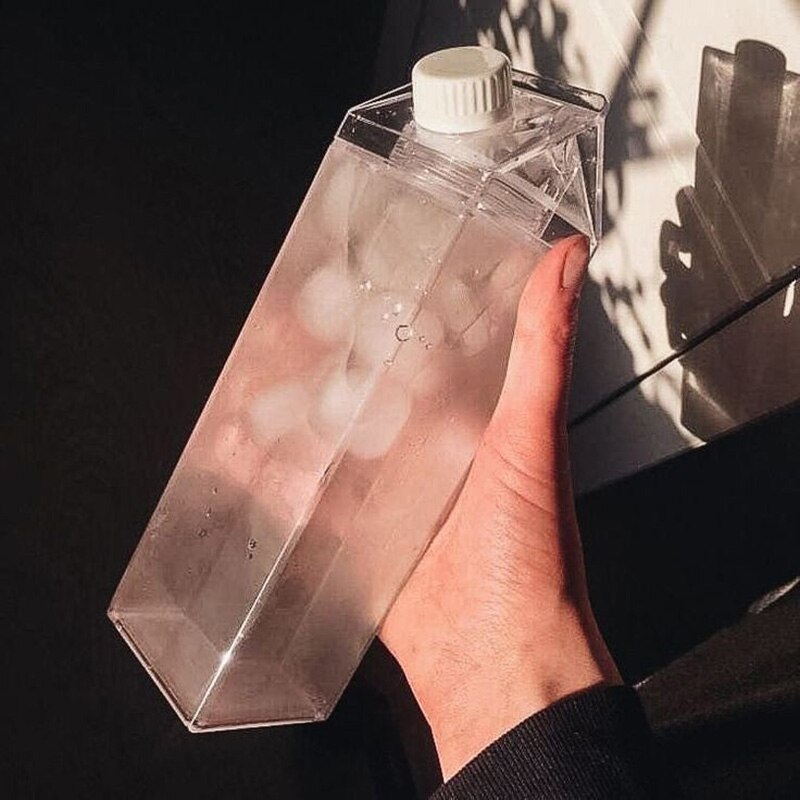 500ml/1000ml mælkekarton vandflaske, bpa fri plast bærbar gennemsigtig boks til juice med børste &amp; strå