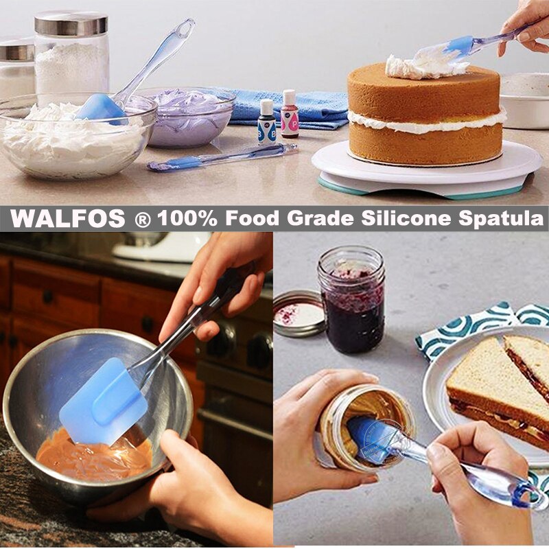 Walfos 3 Stuks Keuken Hittebestendig Flexibele Siliconen Spatels Flipping Waar Kleine Medium Lepel Bakken Gebak Spatels Set