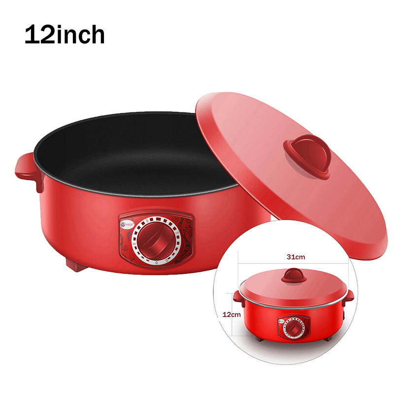 12 tommer multifunktionel elektrisk gryde non-stick stegepande multicooker suppe hotpot til hjemmekøkken madlavningsartikler: Hvid