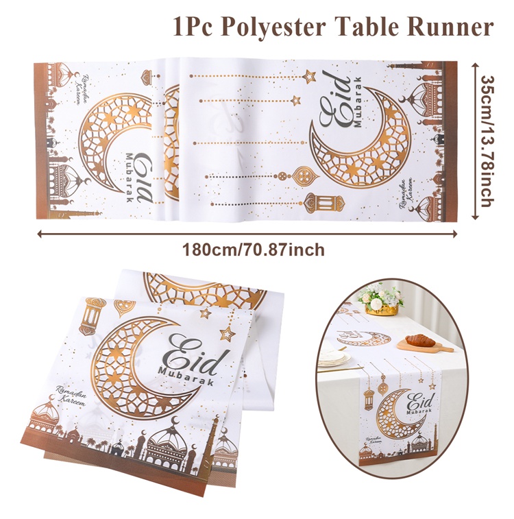 Moon Star Ramadan Kareem Table Runner Eid Mubarak Decorations for Home Islamic Muslim Party Supplies Chandelier Table Cover: Default Title
