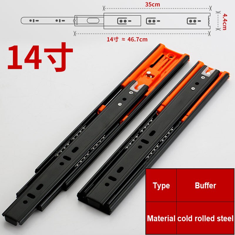 2PCS6" - 20" Stainless Steel Drawer Slides Soft Close Drawer Track Rail Sliding Three-Section Cabinet Slides Furniture Hardware: 14inchbufffer