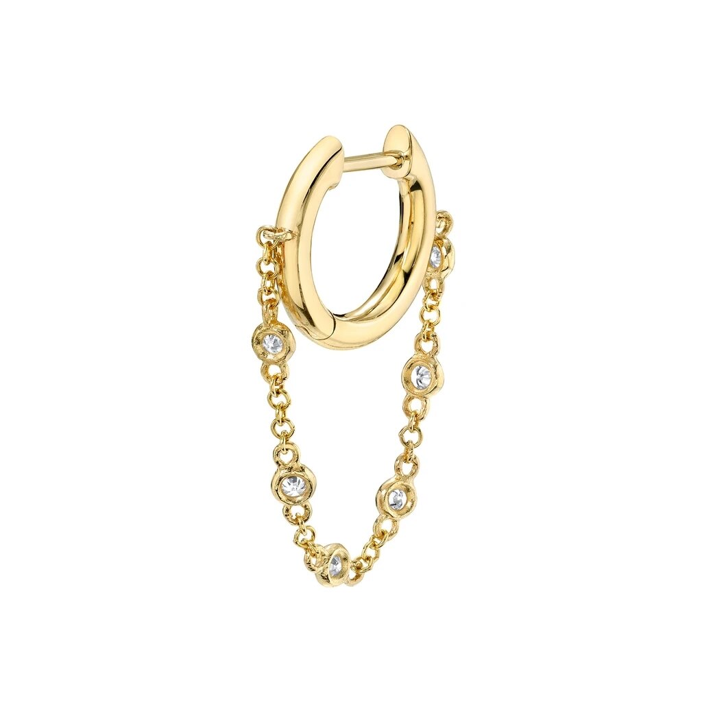 Stil cz zirkon kæde 2 hul dobbelt piercing ørering til kvinder guld små huggie hoop øreringe brusk smykker: 1pc guld stil 2