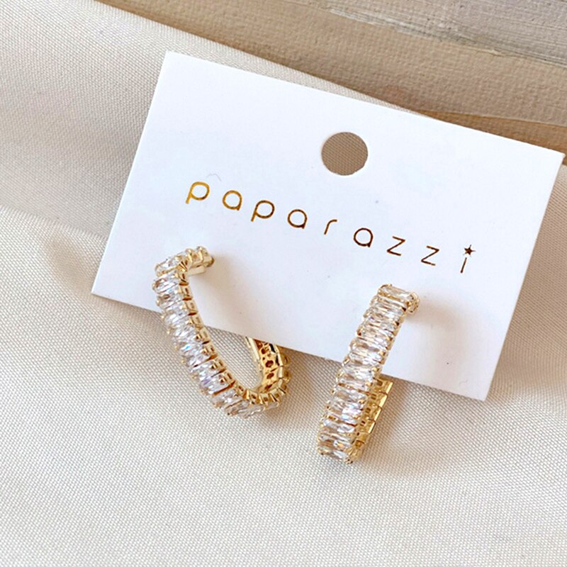 Trendige, exquisit ohrringe mit 14k echten Gold-quadrat-zirkonia-creolen für damen, funkelnder schmuck, aaa-zirkonia ,  s925 silbernadeln