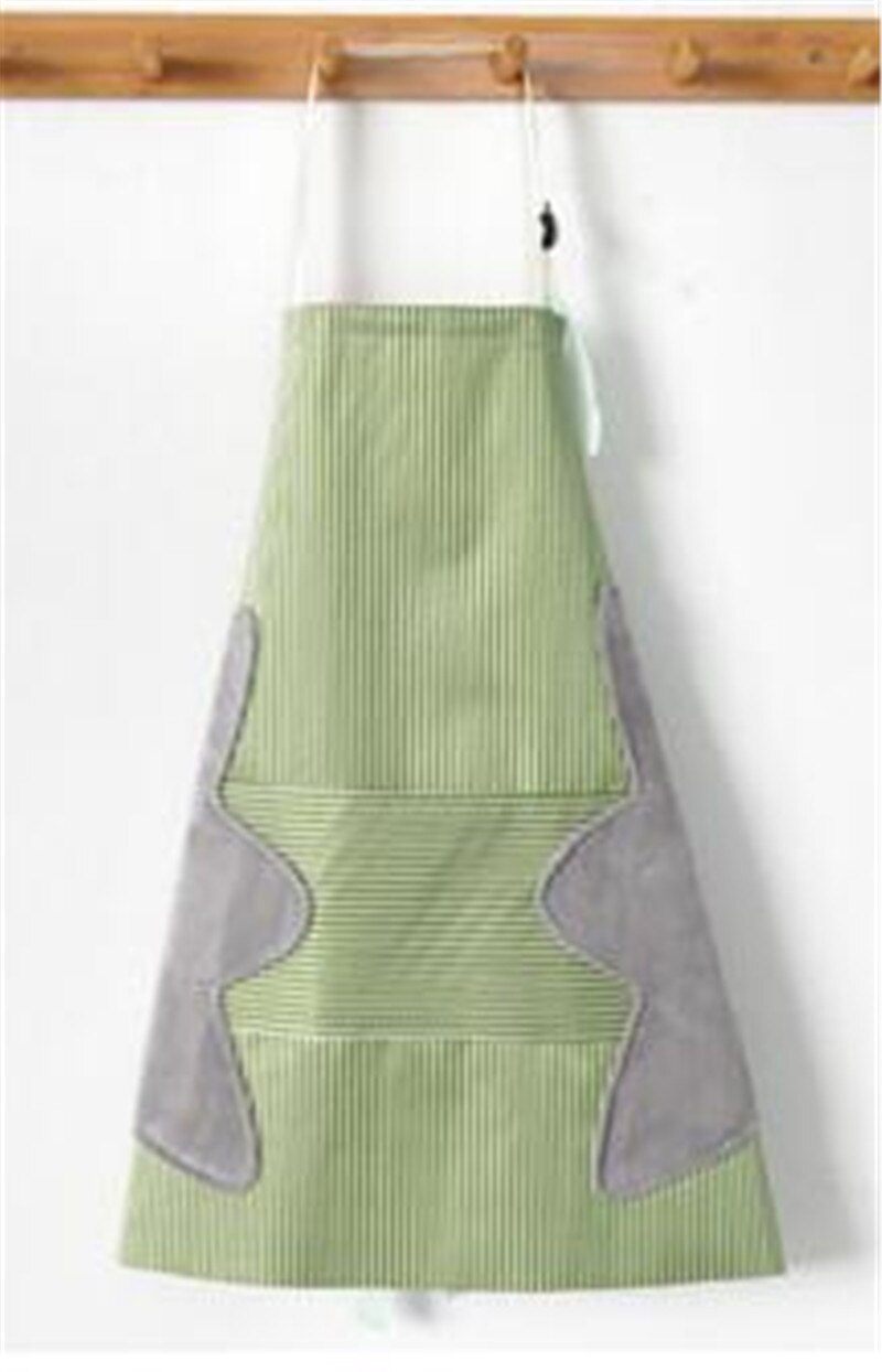 Vandtæt justerbar stribe trykt forklæde tørre hånd bib kvinder voksne køkken madlavning bagning pinafore med udvidet lomme: Grøn