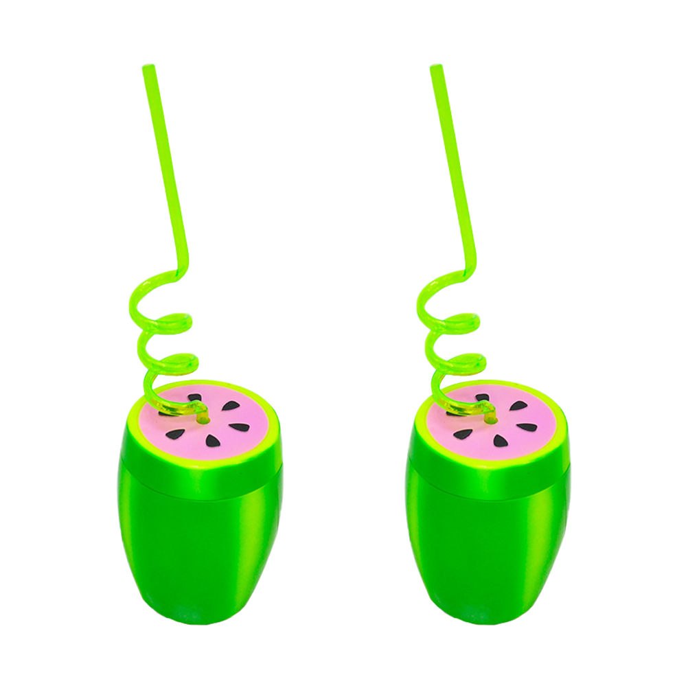 2 Sets Plastic Watermelon Cup Portable Cup with Straw (Green)