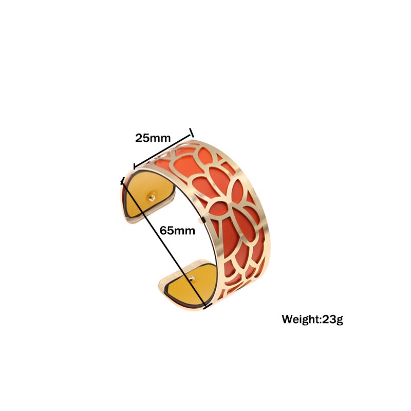 25mm Flower Reversible Interchangeable Leather Cuff Bracelet Bangles with Gold Color Manchette Femme Bracelet Jewelry for Women