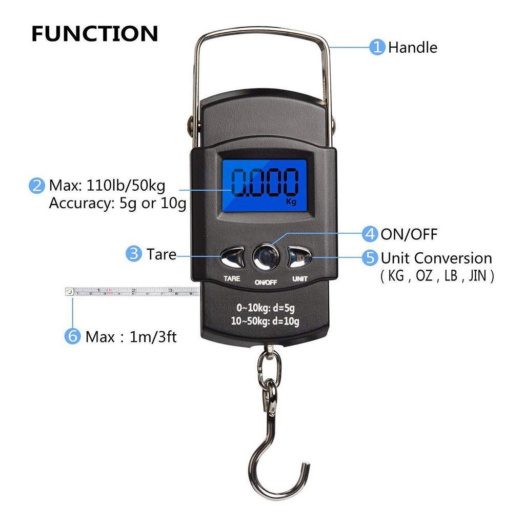 Portable Mini Digital Hand Held Fish Hook Hanging Scale Electronic Weighting Luggage Scale LED Display Balance Hanging Hook