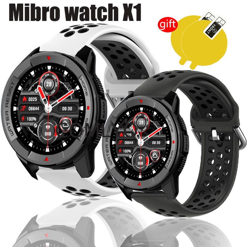 Band Voor Mibro Horloge X1 Strap Smart Horloge Siliconen Poreuze Ademend Sport Armband Met Screen Protector Film