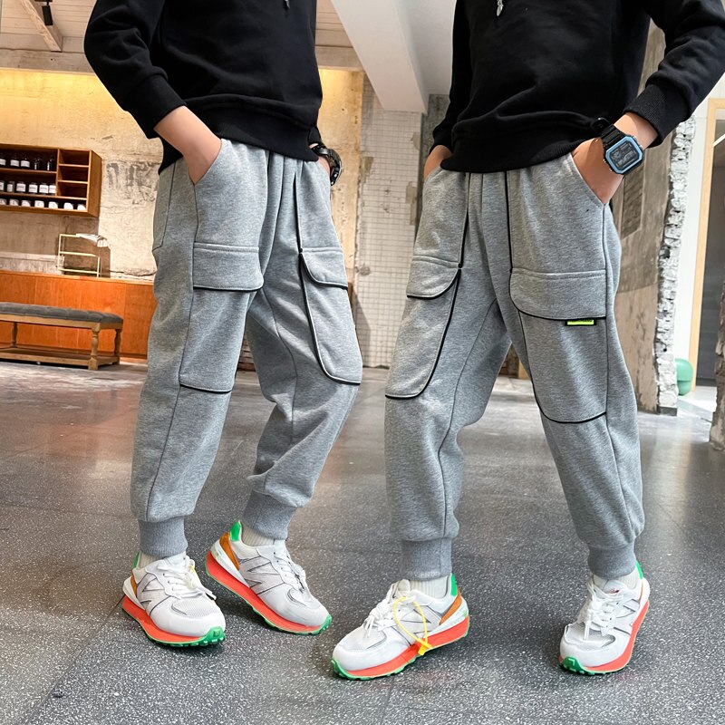 Pantalon de survêtement coréen pour adolescents, Long, de Sport, de couleur unie, décontracté, Cargo, pour enfants de 4 5 6 7 8 9 10 12 13 ans, printemps automne