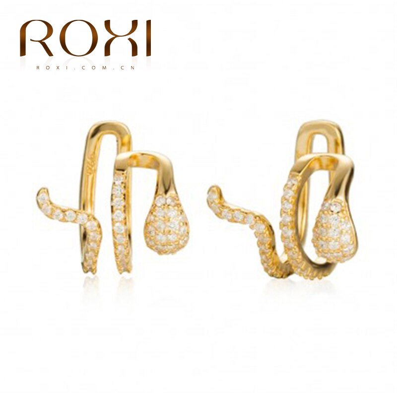 ROXI 1Pair ins Double Snake Ear Clips Earrings for Women Clip on Earrings Funny Animals NO Piercing Silver Ear Cuff Cilp Earring: gold