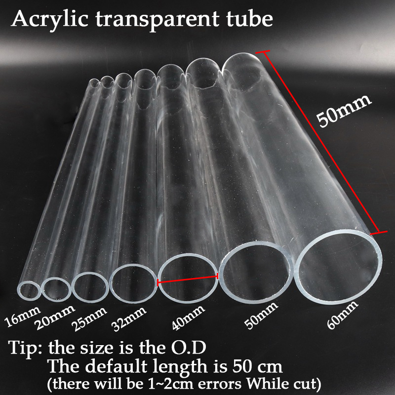 2 Stuks Od 16 ~ 60Mm Transparant Acryl Buis Aquarium Aquarium Benodigdheden Plexiglas Waterleiding Tuin Watering fittings 50Cm