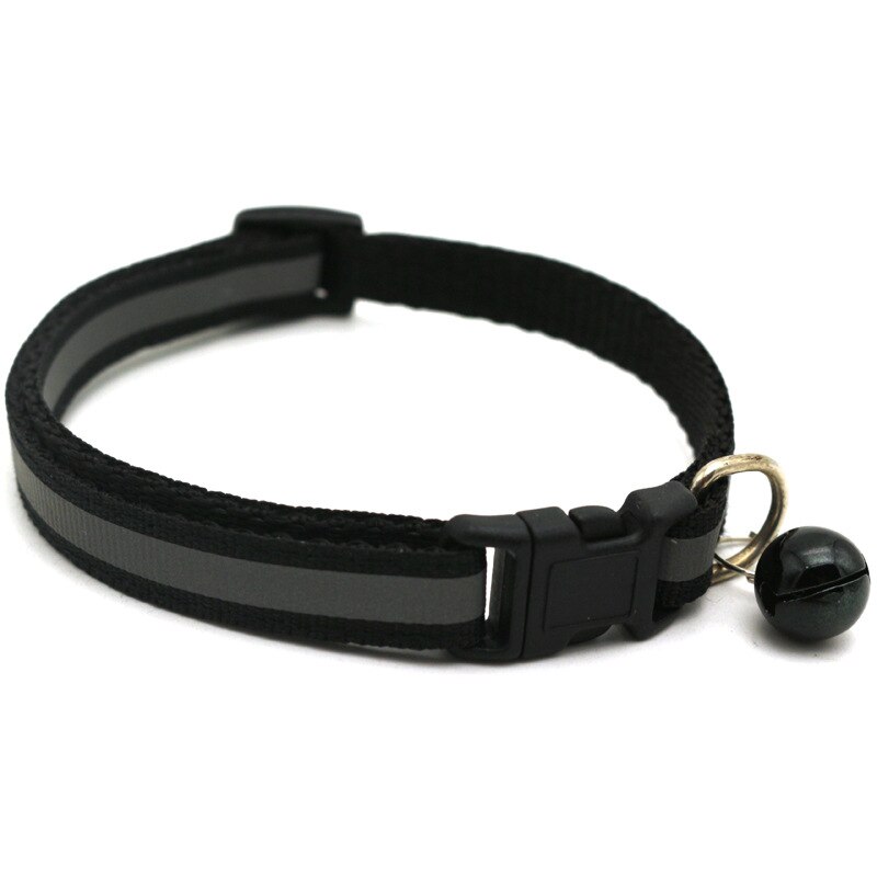 Collier pour chien chat en Nylon sangle cloche collier réfléchissant collier réglable chien chiot collier Pet chat accessoires de laisse en toute sécurité: Black