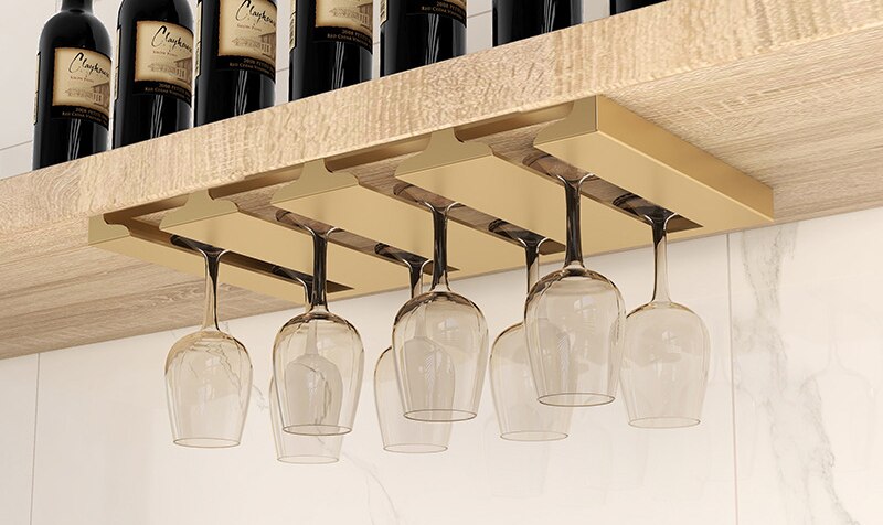 Białe złoto stojak na kieliszki robić wina strąk szafką Stemware uchwyt wieszak robić przechowywania metalowy Organizer robić kuchni barowej: złoto 4slots