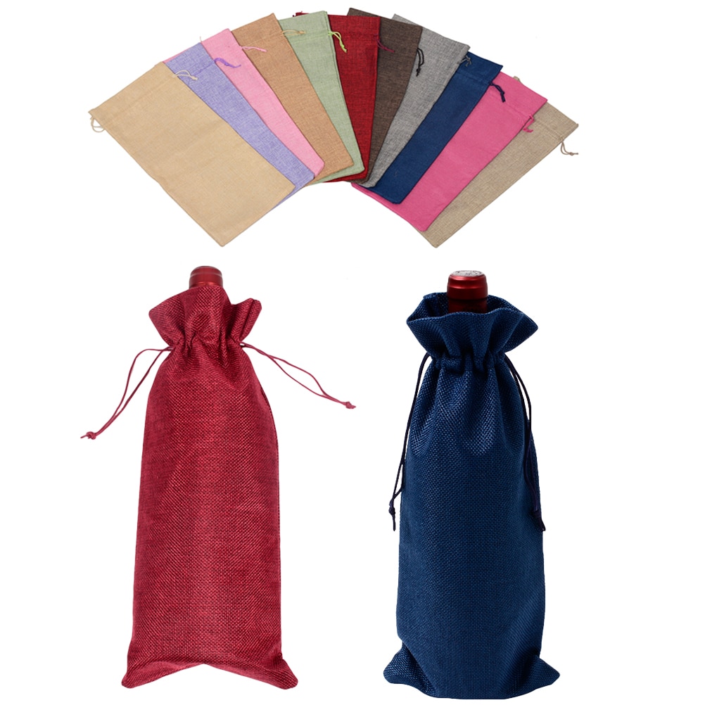 2pcs Red Wine Bottle Cover Wine Packaging Reusable Bottle Wrap Bag (Deep Wine Red and Dark Blue)