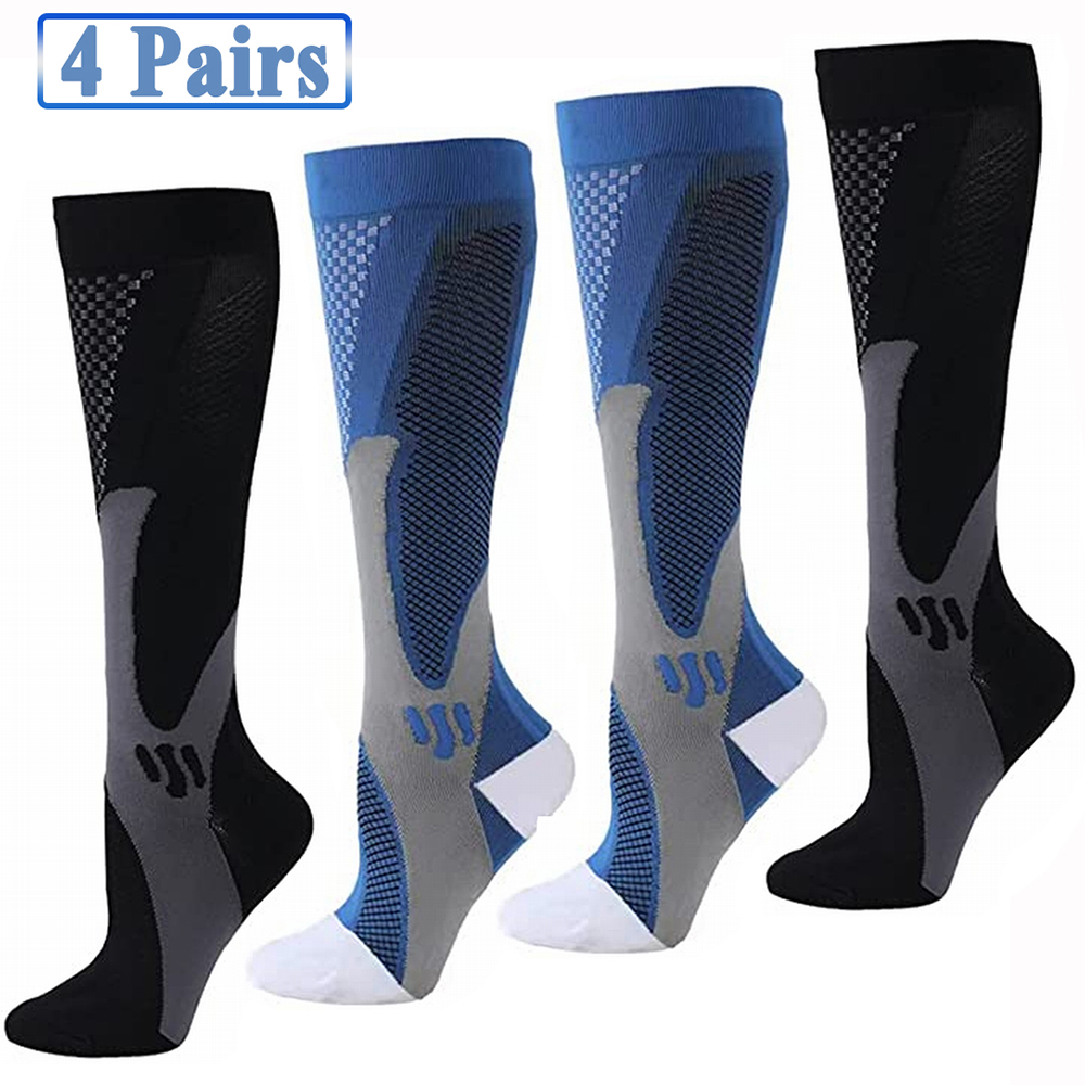 4 Pairs Compression Socks for Women Men 20-30 mmhg Circulation Compression Socks for Varicose Veins Athletic Fit