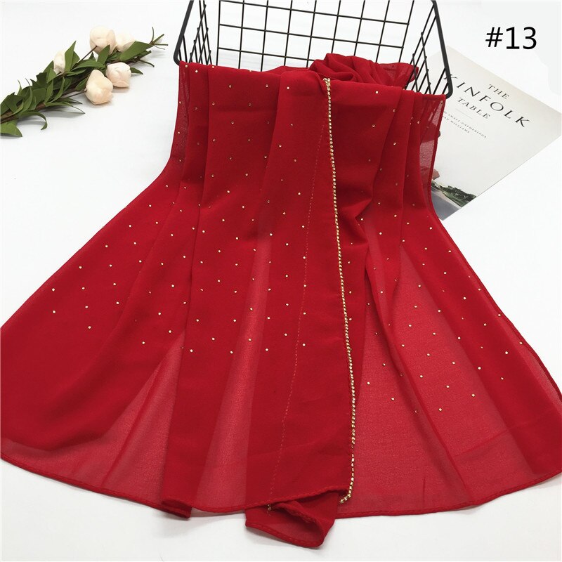70*180cm Chiffon hijab schal mit perlen femme musulman lange tücher islamischen kopftuch kleidung muslimischen stickerei hijabs: 13