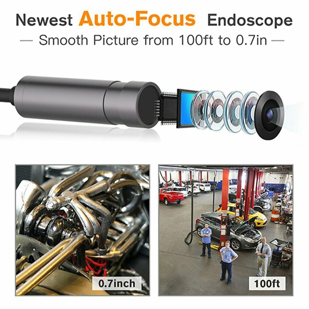Nyeste 5.0mp usb endoskop kamera autofokus 2cm-50m ip67 1080p hd inspektion kamera slange halvstiv til android pc endoskop