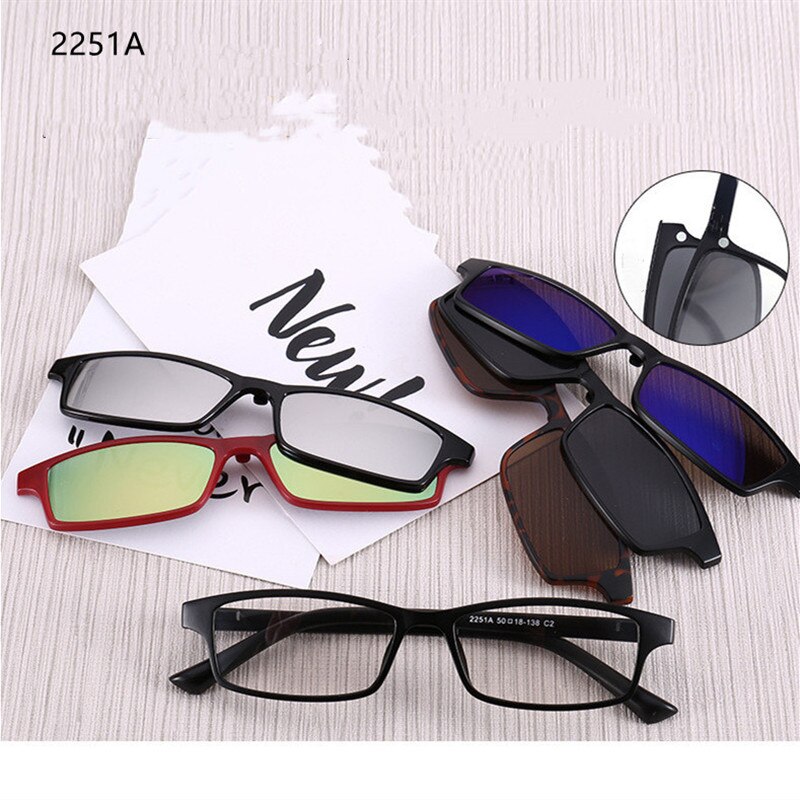 Lunettes de soleil magnétiques polarisées 6 en 1 pour hommes et femmes, Clip magnétique, monture de lunettes de soleil Simple, myopie: 2251A