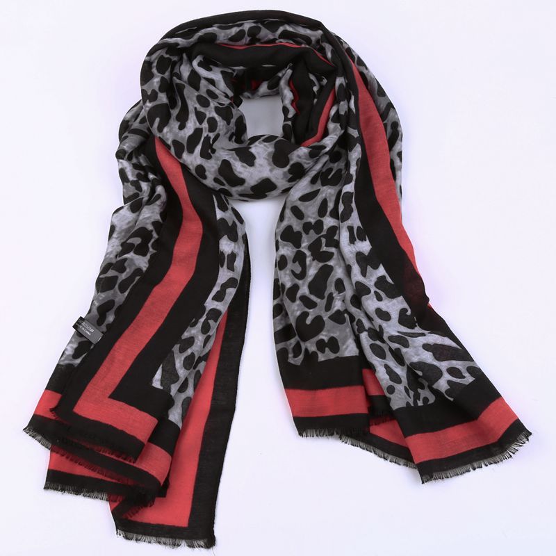 Leopard tørklæde kvinder vinter sjal rød ru ende twill bomuldsprint pashmina stjal muslim hijab sjaal tørklæde dame: Heise