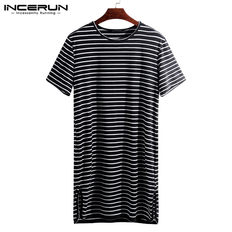 INCERUN Striped Loose Men Sleepwear Sleep Tops Short Sleeve O Neck Comfortable Leisure Homewear Shirt Men Blouse S-5XL: Black / XXL